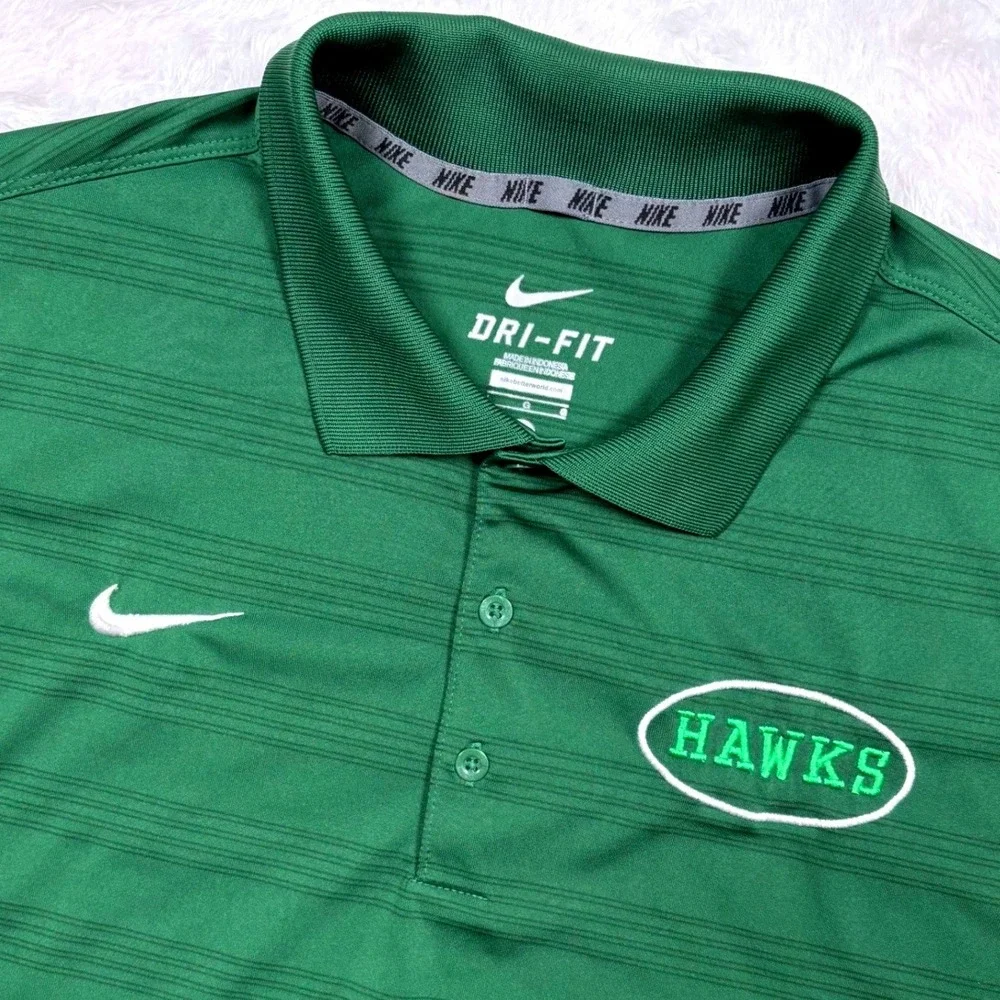 Hawks Nike Polo Shirt Men L Green Dri-FIT Embroider Stripe Performance Logo Golf